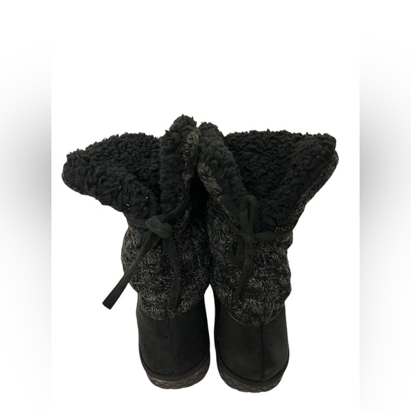 Muk Luks Black Suede Calf Height Foldable Faux Shearling Winter Boots Size 10 - Picture 9 of 12